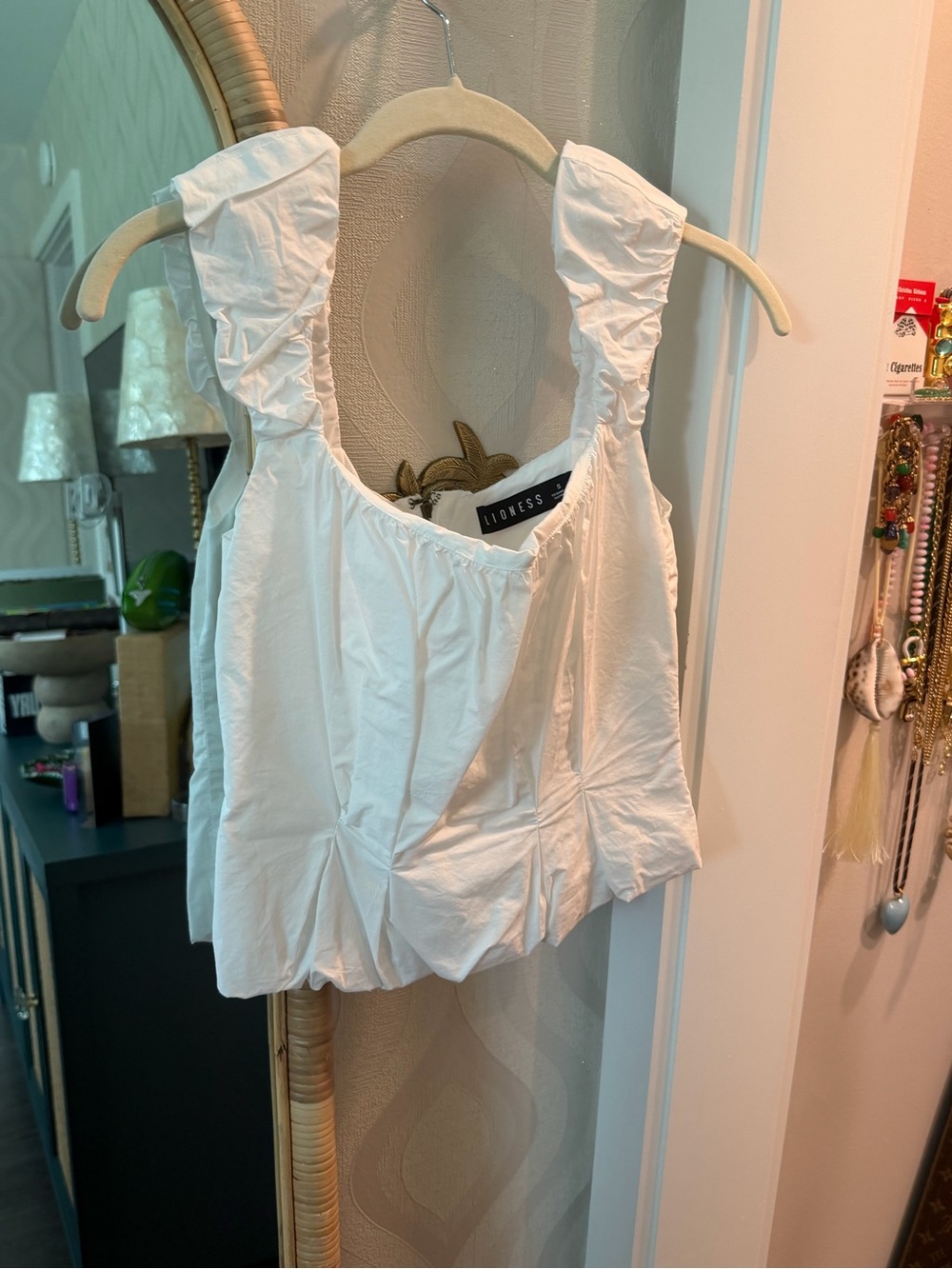 Lioness White Ruffled Strap Crop Top with Square Neck